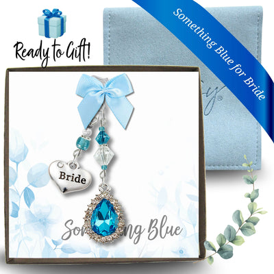 Something Blue Aquamarine Teardrop Wedding Bouquet Charm for Bride, Bridal Shower Gift