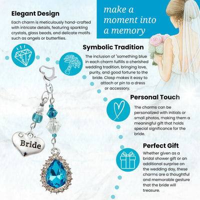 Something Blue Aquamarine Teardrop Wedding Bouquet Charm for Bride, Bridal Shower Gift