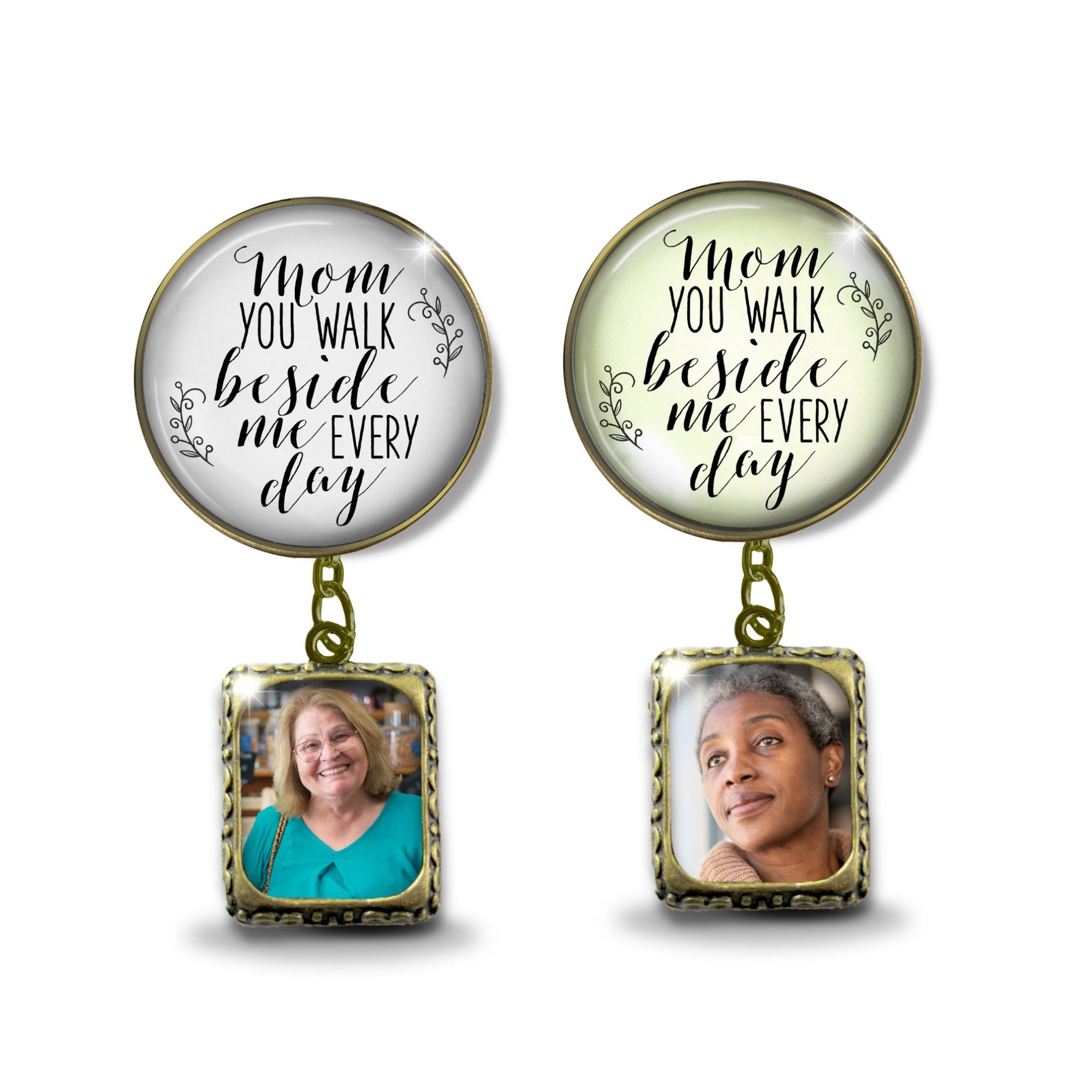 Groom's Boutonniere Pin Wedding Memorial Mom You Walk Bronze White Cream Photo Picture Frame Charm