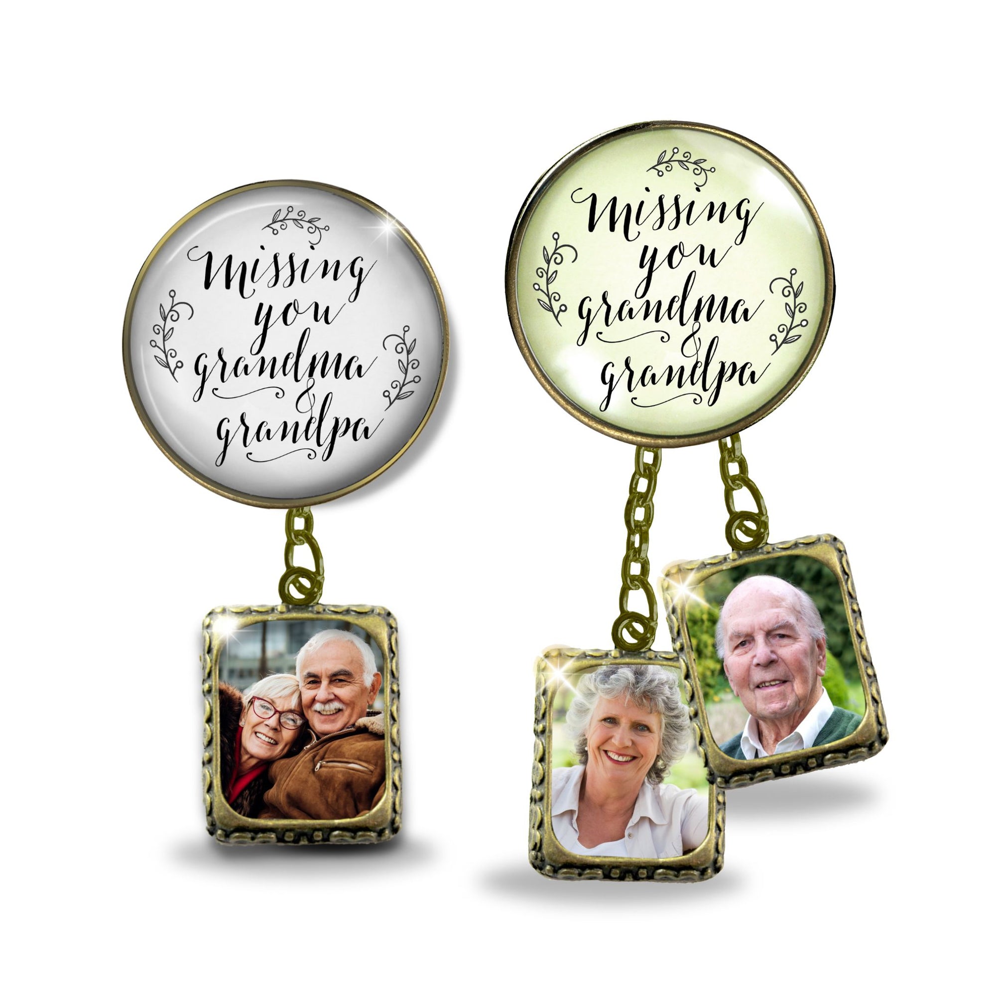 Groom's Boutonniere Pin Missing You Grandma & Grandpa Wedding Memorial Bronze Photo Picture Frame Charm