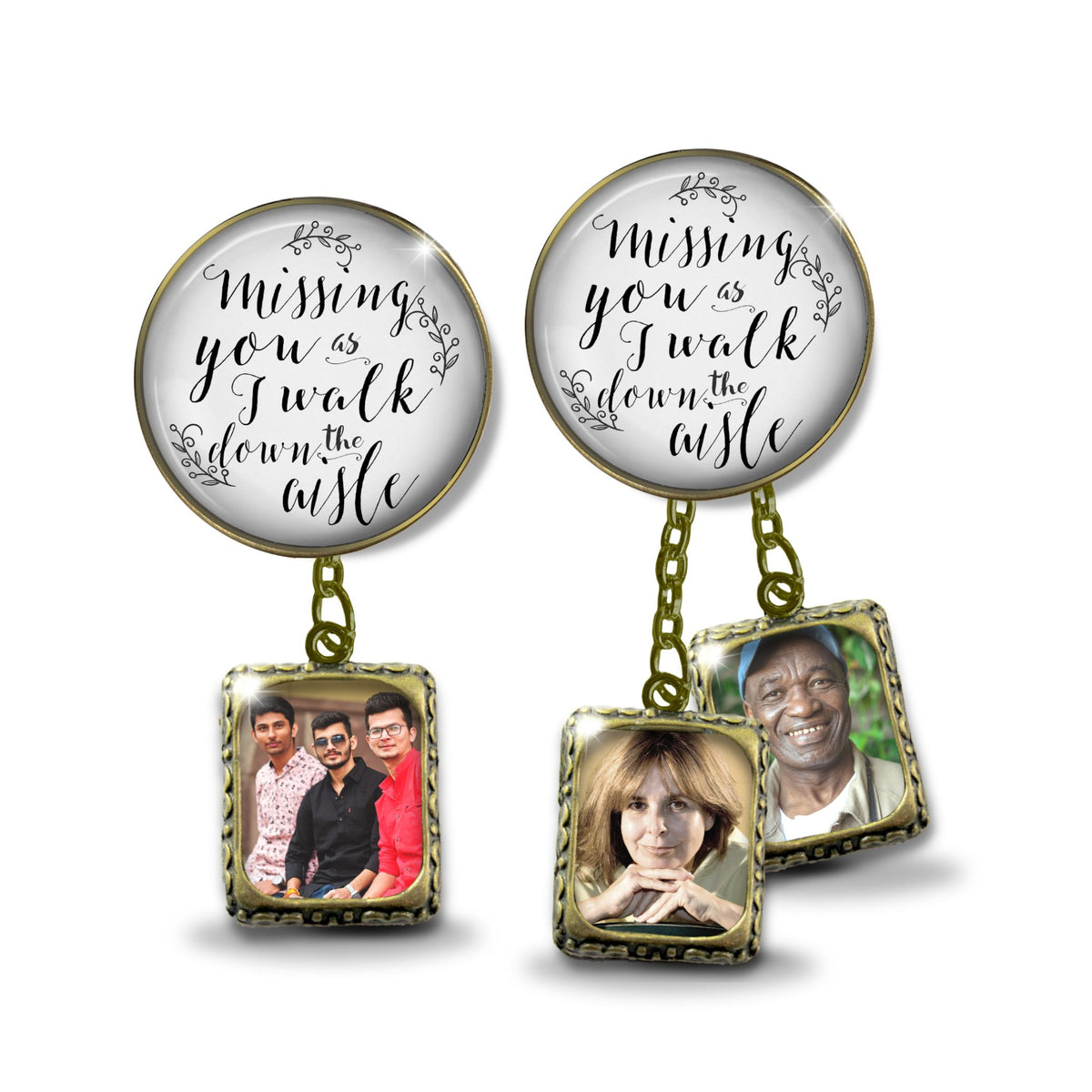 Groom's Boutonniere Pin Wedding Memorial Missing You As I Walk Bronze Photo Picture Frame Charm