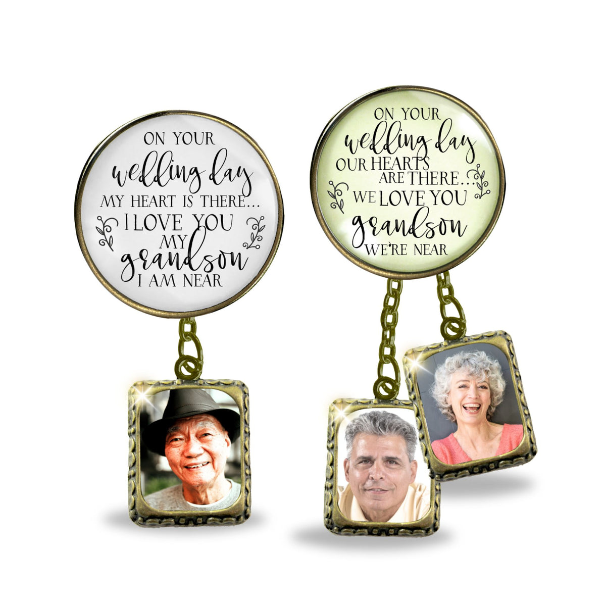 Groom's Boutonniere Pin Wedding Grandparents Memorial for Grandson Bronze Photo Picture Frame Charm