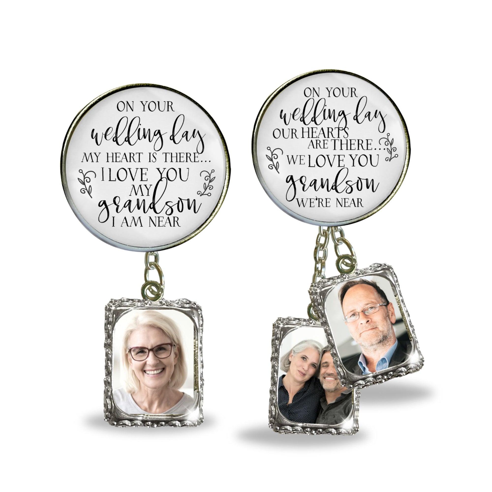 Groom's Boutonniere Pin Wedding My Grandson... Memorial Grandma Grandpa Silver Photo Picture Frame Charm