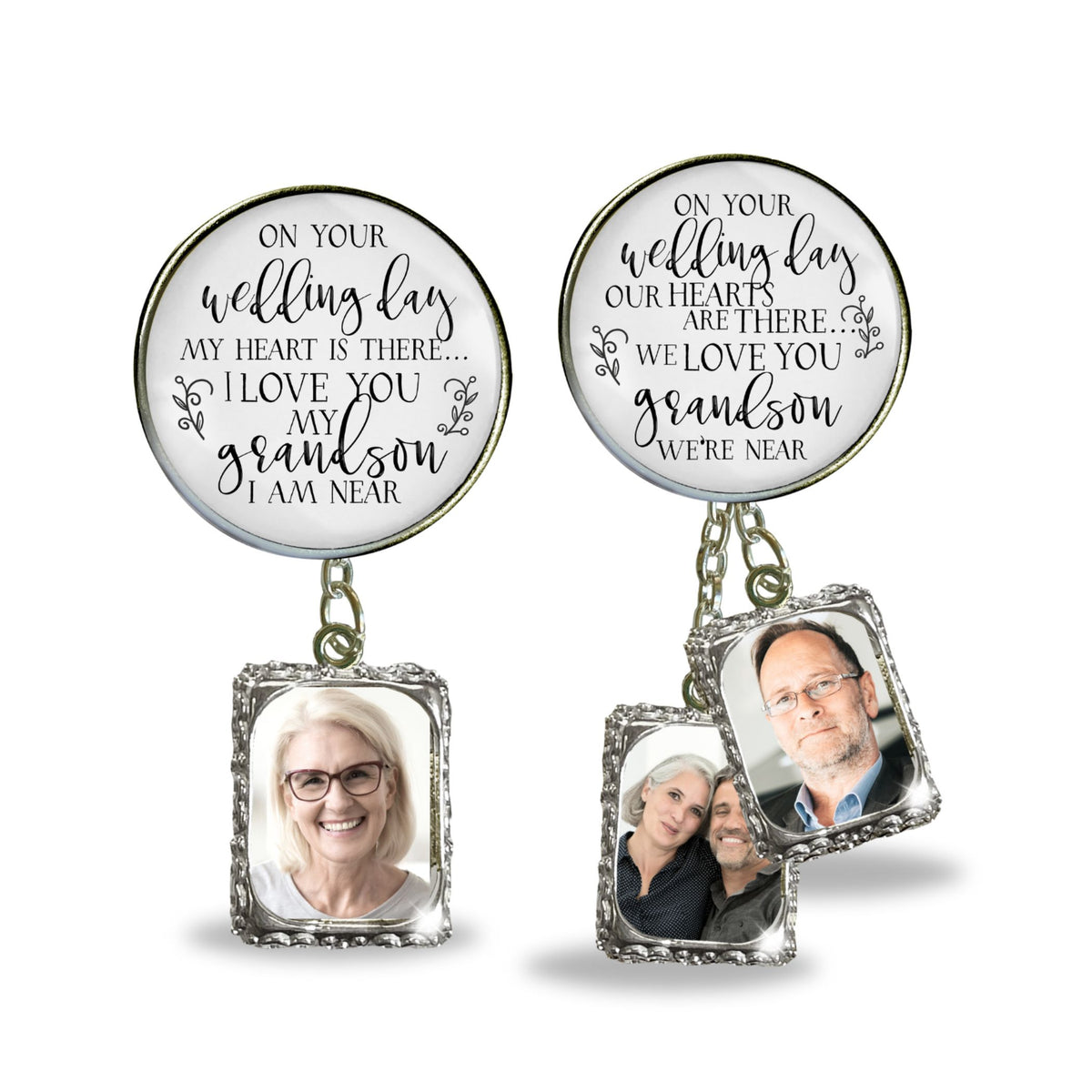 Groom's Boutonniere Pin Wedding Grandparents Memorial for Grandson Silver Photo Picture Frame Charm