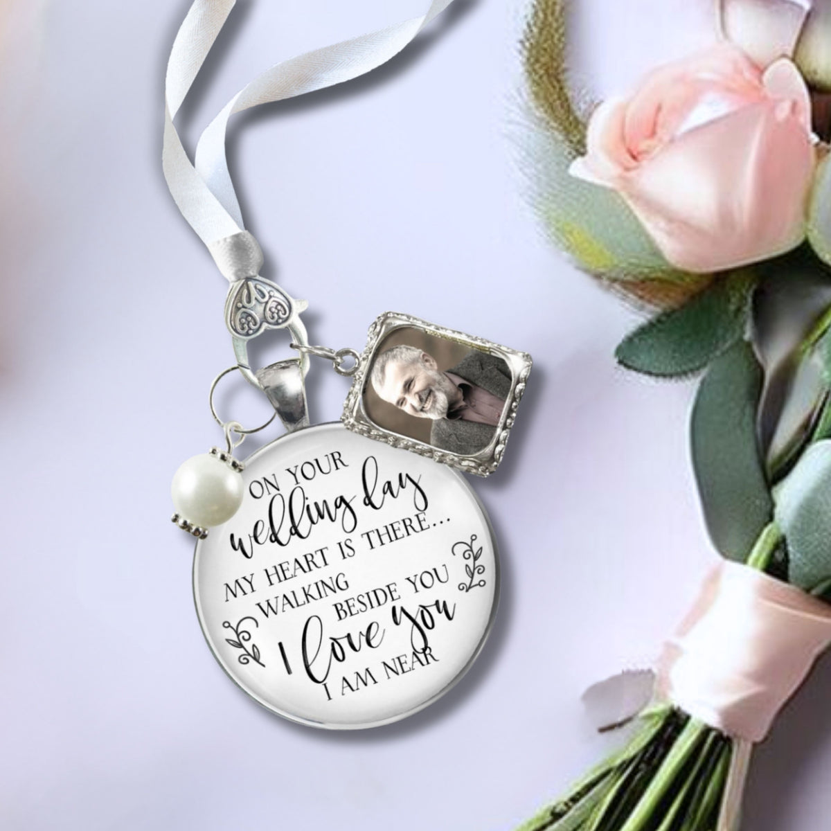 Wedding Bouquet Memorial Charm On Your Wedding Day I/We Love You Silver Frames