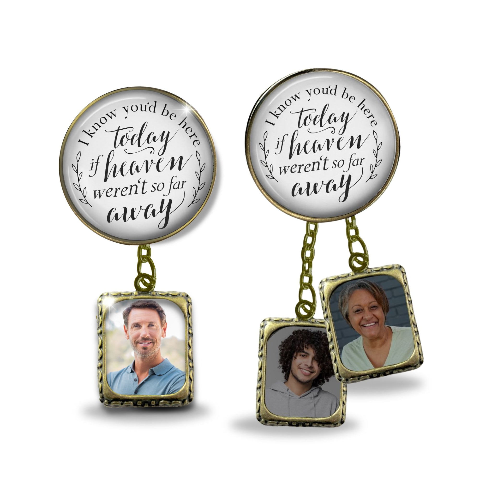 Groom's Boutonniere Pin Wedding Memorial I Know You'd Be.. Heaven Bronze Photo Picture Frame Charm