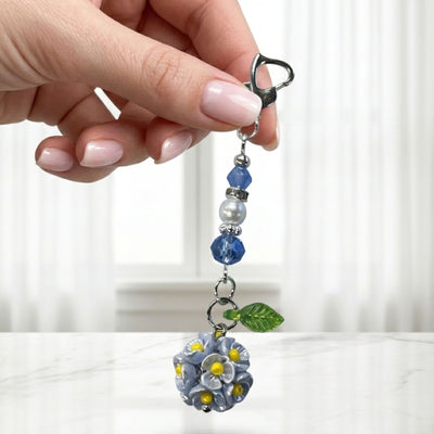 Something Blue Mini Flower Bouquet Charm for Bride – Floral Wedding Bouquet Keepsake with Blue or Clear Accent Beads, Bridal Shower Gift