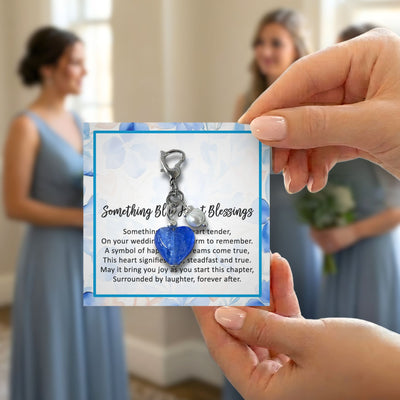 Something Blue Heart Blessings Charm for Bride – Blue Glass Heart Wedding Bouquet Keepsake with Pearl, Bridal Shower Gift with Heart Clasp and Pin