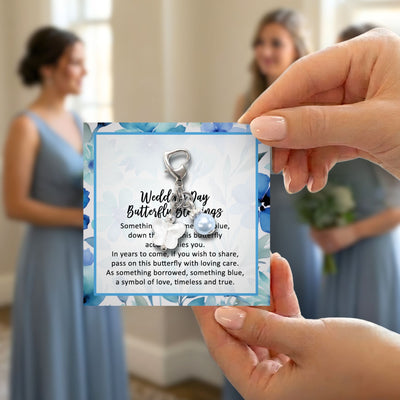 Something Blue Wedding Day Butterfly Blessings Charm – Aqua Blue Crystal Butterfly and Pearl Bridal Bouquet Keepsake, Wedding or Bridal Shower Gift for Bride