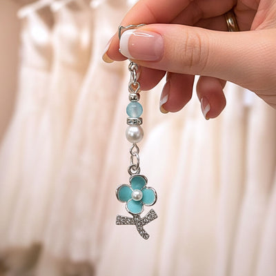 Something Blue Blossom Blessings Charm for Bride – Blue Flower Wedding Bouquet Keepsake with Pearl, Beach Bridal Shower Gift