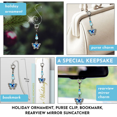 Something Blue Wedding Day Butterfly Blessings Charm – Blue Butterfly Bridal Bouquet Keepsake with Sparkling Crystal Accents, Bridal Shower Gift