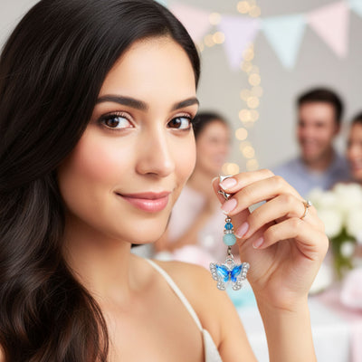 Something Blue Wedding Day Butterfly Blessings Charm – Blue Butterfly Bridal Bouquet Keepsake with Sparkling Crystal Accents, Bridal Shower Gift