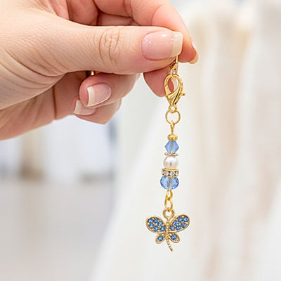 Something Blue Wedding Day Butterfly Blessings Charm – Blue Crystal Bridal Bouquet Keepsake for Bride Gold-Tone Charm for Bridal Shower Gift