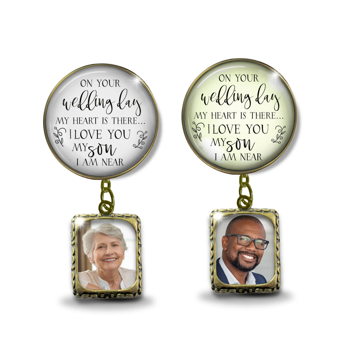 Groom's Boutonniere Pin Wedding Parents Memorial for Son Bronze Photo Picture Frame Charm