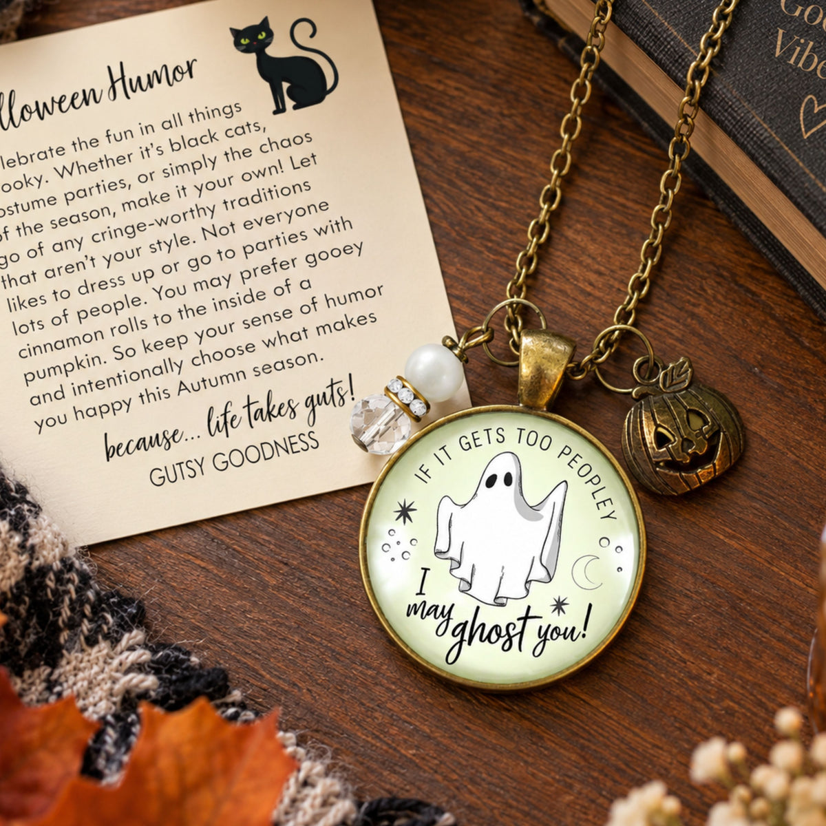 Ghost Necklace Too Peopley I May Ghost You Funny Introvert Quote Jewelry