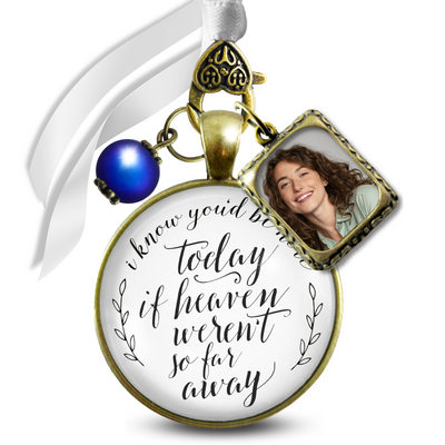 Wedding Bouquet Memorial Charm I Know You'd Be Here Heaven White Blue Bridal Photo