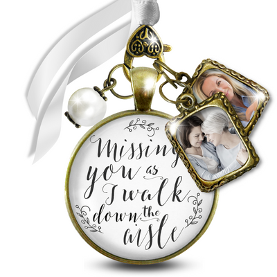 Bouquet Wedding Charm 2 Frames Missing You Memorial White Remembrance Photo Jewelry