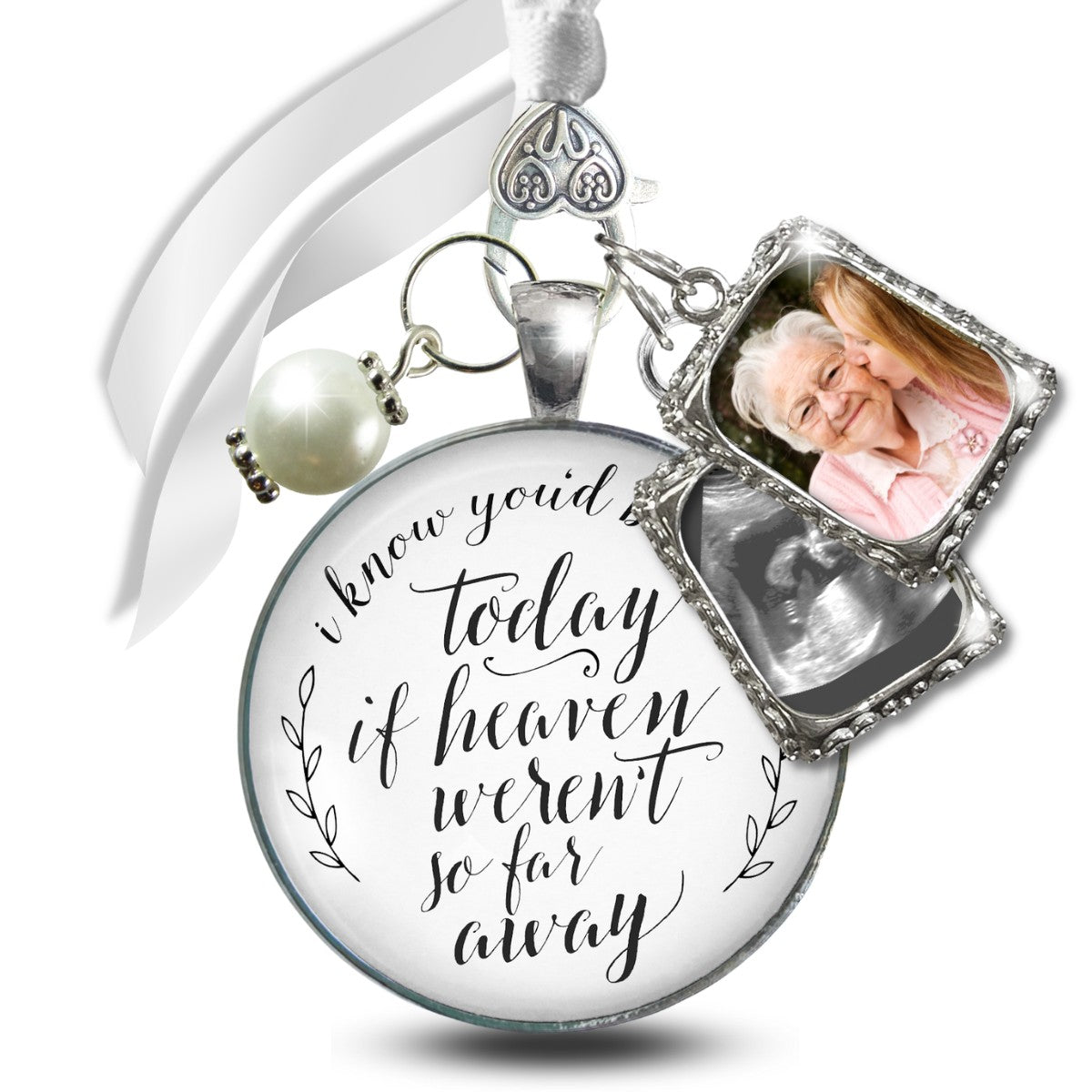 Wedding Bouquet Memorial Charm I Know You'd Be Here Heaven Silvertone 2 Frames Jewels