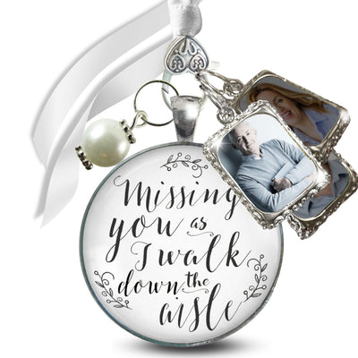 Bouquet Wedding Charm Missing You White Silver Tone Memorial Charm Photo 3 Frames