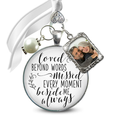 Loved Beyond Words Missed Every Moment Memorial Wedding Bouquet Charm SilverWHITEWhite Pearl 1 Frame