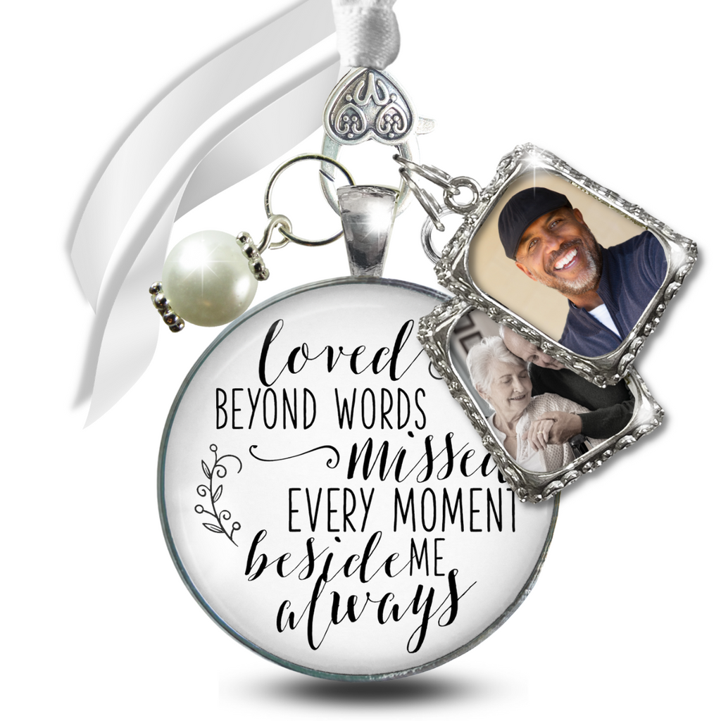 Bouquet Wedding Charm Loved Beyond Words Silver Bridal Memorial Photo Jewelry 2 Frames