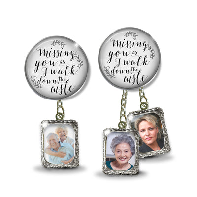 Groom's Boutonniere Pin Wedding Memorial Missing You As I Walk Silver Photo Picture Frame Charm