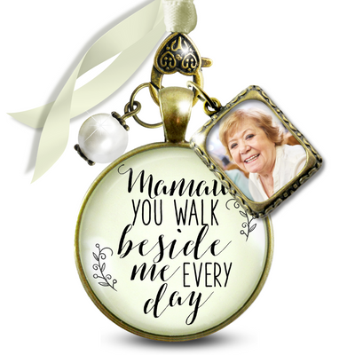 Mamaw You Walk Beside Me Every Day Memorial Bouquet Charm, Bronze, Cream