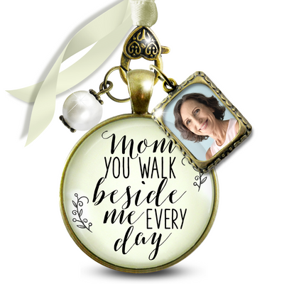 Bridal Bouquet Photo Charm Mom Beside Me Wedding Mother Memorial Picture Frame Jewel
