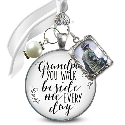 Bridal Bouquet Charm Grandpa Picture Frame Wedding Memorial Silver Finish Jewelry