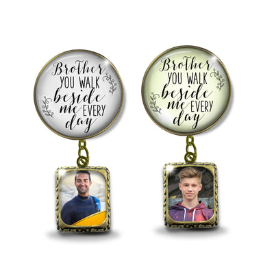 Groom's Boutonniere Pin Wedding Memorial Honor Brother Bronze White Cream Photo Picture Frame Charm