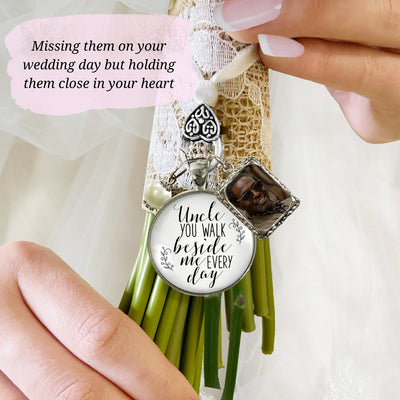Bouquet Charm Uncle You Walk Beside Me Every Day Wedding Day Jewelry Memory Vintage Silvertone