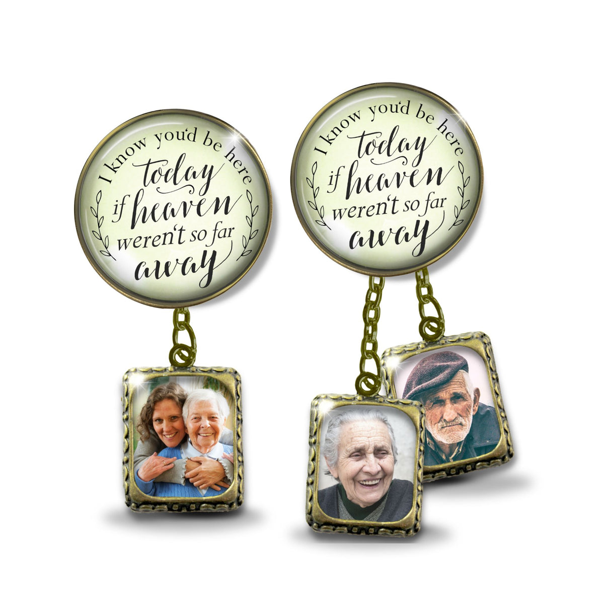 Groom's Boutonniere Pin Wedding Memorial I Know You'd Be.. Heaven Bronze Photo Picture Frame Charm