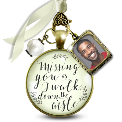 Missing You As I Walk Down Aisle Wedding Bouquet Memory Charm Memorial Photo Jewels