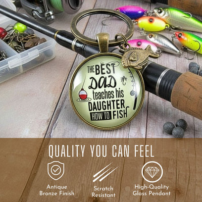 Dad Fishing Keychain – The Best Dad Teaches His Daughter How to Fish, Fishing Gift from Daughter, Father Keepsake with Fishing Charm