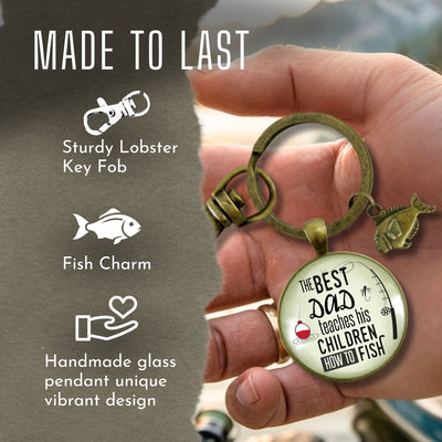 Dad Keychain – The Best Dad Teaches His Children How to Fish, Fishing Gift for Dad, Father Keepsake from Son or Daughter