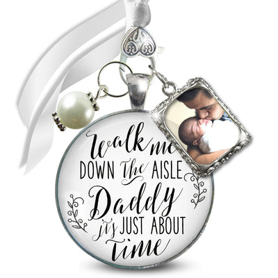 Wedding Bouquet Charm Walk Me Down Aisle Daddy Memorial Silver Tone Gift Photo Frame