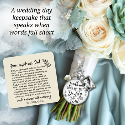 Wedding Bouquet Charm Walk Me Down Aisle Daddy Memorial Silver Tone Gift Photo Frame