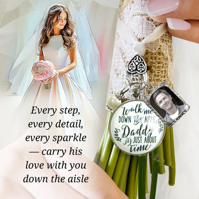 Wedding Bouquet Charm Walk Me Down Aisle Daddy Memorial Silver Tone Gift Photo Frame