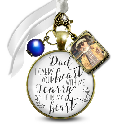 Photo Bouquet Charm Dad I Carry Your Heart Memorial Gift Bride's Father Blue Bead