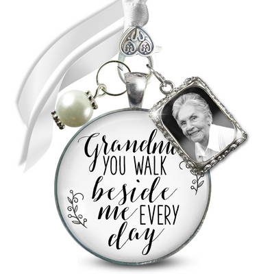 Bridal Bouquet Charm Grandma Picture Frame Wedding Memorial Silver Finish Jewelry