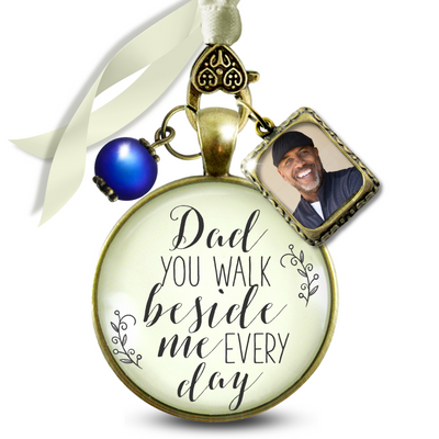 Bridal Bouquet Photo Charm Dad You Walk Beside Me Wedding Father Memorial Jewelry