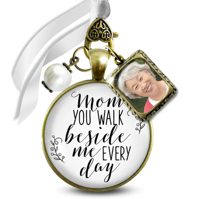 Wedding Bouquet Photo Charm Mom Beside Me White Bridal Mother Memorial Picture Jewel
