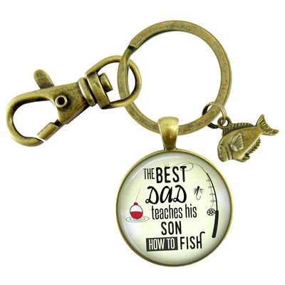 Dad Fishing Keychain – The Best Dad Teaches His Son How to Fish, Fishing Gift from Son, Father Keepsake with Fishing Charm