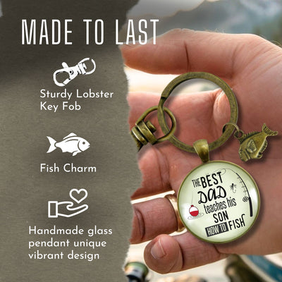 Dad Fishing Keychain – The Best Dad Teaches His Son How to Fish, Fishing Gift from Son, Father Keepsake with Fishing Charm