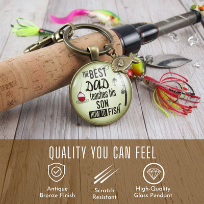 Dad Fishing Keychain – The Best Dad Teaches His Son How to Fish, Fishing Gift from Son, Father Keepsake with Fishing Charm