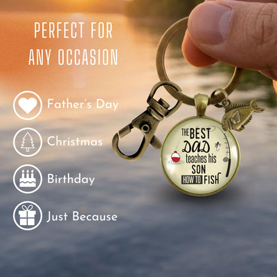 Dad Fishing Keychain – The Best Dad Teaches His Son How to Fish, Fishing Gift from Son, Father Keepsake with Fishing Charm
