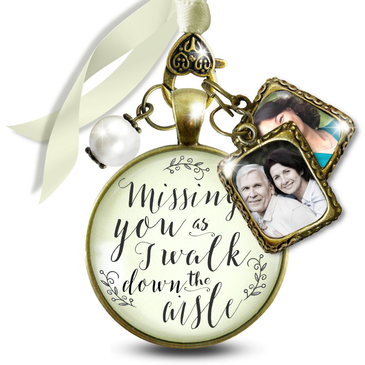 Missing You As I Walk Down the Aisle Wedding Bouquet Memory Charm Memorial 2 Frames