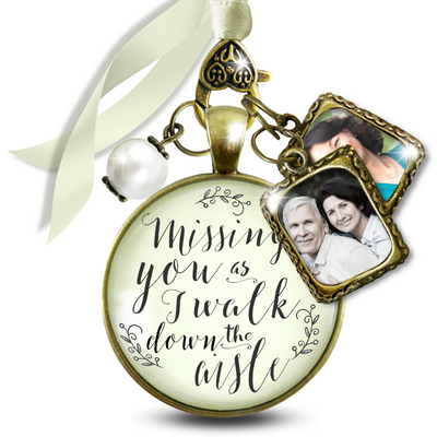 Missing You As I Walk Down the Aisle Wedding Bouquet Memory Charm Memorial 2 Frames
