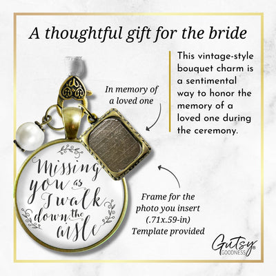 Bouquet Wedding Charm Missing You Walk Down Aisle Memorial White Bridal Photo Jewelry;