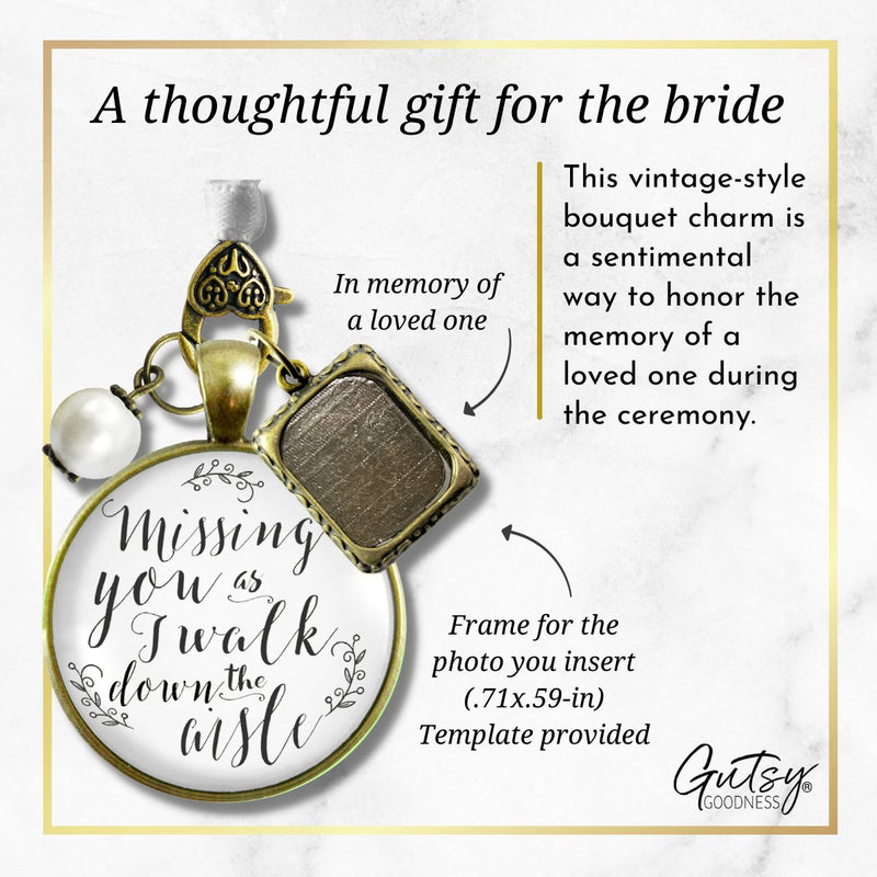 Bouquet Wedding Charm Missing You Walk Down Aisle Memorial White Bridal Photo Jewelry;